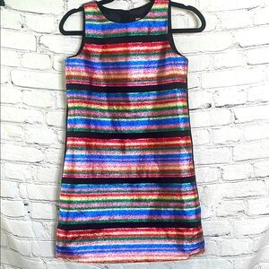 Milly Minis Girl’s Pink Gold Black Shimmering Metallic Sleeveless Dress Size 14